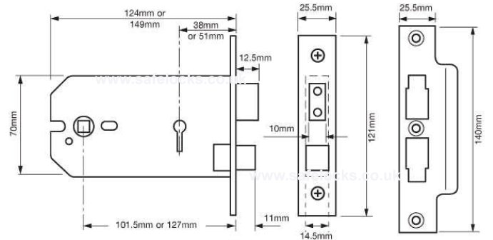 Union 2077 3 Lever Horizontal Mortice Lock